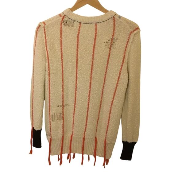Raquel Allegra Distressed White Boucle striped Cotton Sweater W/Fringe XS - Picture 5 of 7